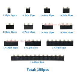 155pcs/Box 2.54mm Single Row Pin Socket Female Header Connector 2/3/4/5/6/7/8/9/10/12/20/40pin PCB Board Combination Kit