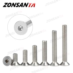 ZONSANTA M2 M2.5 M3 M4 M5 M6 Din7991 304 Stainless Steel Bolt Hexagon Hex Socket Flat Head Countersunk Screw Furniture Screws