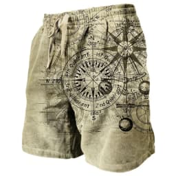 3D Printing Ship Compass Short Pants For Men Retro Pattern Swim Trunks Casual Gym Surf Hawaiian Vacation Oversize Beach Shorts