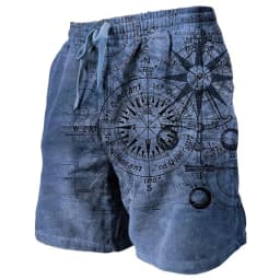 3D Printing Ship Compass Short Pants For Men Retro Pattern Swim Trunks Casual Gym Surf Hawaiian Vacation Oversize Beach Shorts