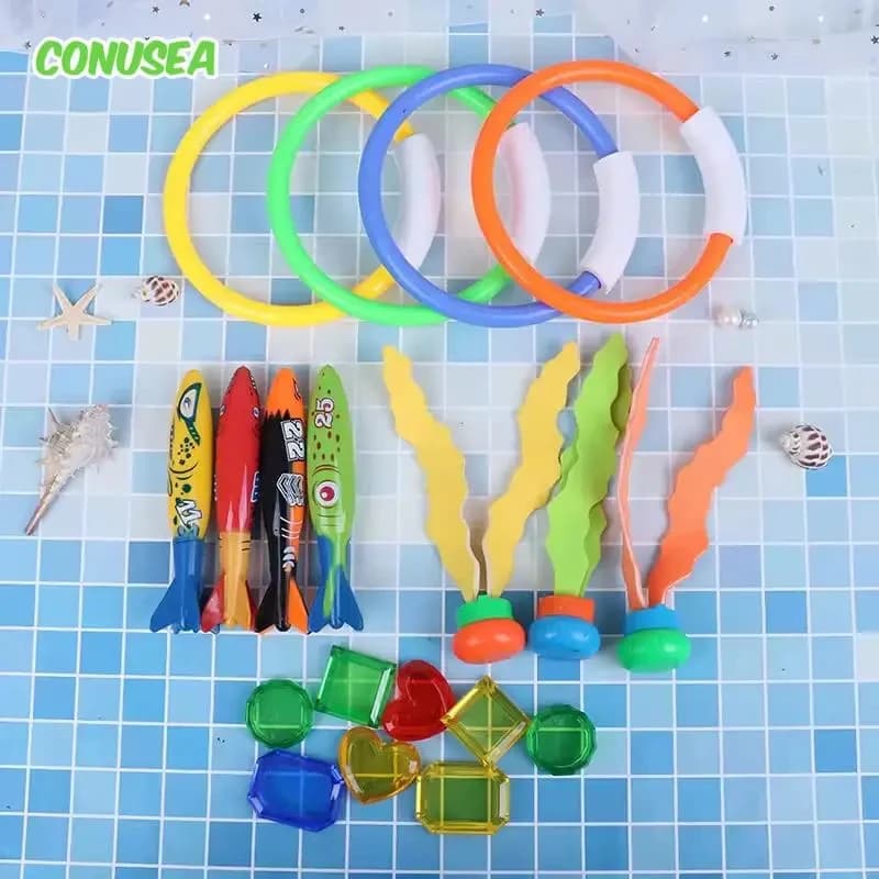 Swimming Pool Treasure Hunt Diving Toy Set Torpedo Fish Water Rings Plants Dolphin Buoy Children's Diving Toys Birthday Gifts