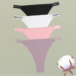 FINETOO 4Pcs/Set Cotton Letter Belt Underwear Women's Panties Sexy Low-Waist Bikini Underpants Female Breathable Briefs Lingerie