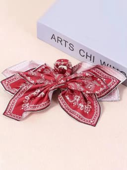 1pcs Bohemian Versatile Unique Hair Clip, Red Cashew Flower Bow Grab Clip Sweet Shark Clip Resort Ponytail Clip Fashion Headwear