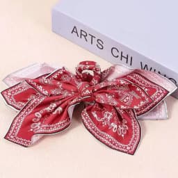 1pcs Bohemian Versatile Unique Hair Clip, Red Cashew Flower Bow Grab Clip Sweet Shark Clip Resort Ponytail Clip Fashion Headwear