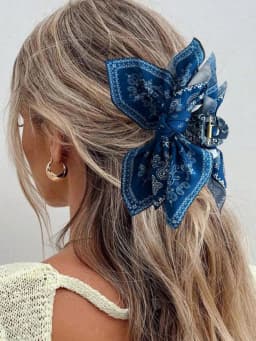 1pcs Bohemian Versatile Unique Hair Clip, Red Cashew Flower Bow Grab Clip Sweet Shark Clip Resort Ponytail Clip Fashion Headwear