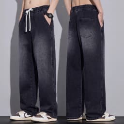 Men's Clothing Wide-leg Pants Baggy Jeans Streetwear Straight Fashion Denim Trousers Y2k Vintage Washed Elastic Waist Man Pants