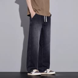 Men's Clothing Wide-leg Pants Baggy Jeans Streetwear Straight Fashion Denim Trousers Y2k Vintage Washed Elastic Waist Man Pants