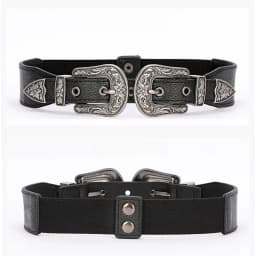 Cool Belt for Women Carved Floral Buckle Retro Fashion Elastic Waistband