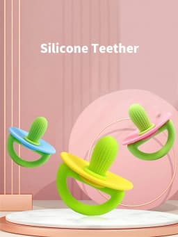 Silicone Teether Ring, Pacifier Type Teething Tool, Soft Molar Stick with Massage Dot