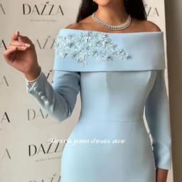 Flowers A Line Party Dress Long Sleeves Evening Dress Applique Buttons Celebrity Dress with Scarf vestidos de novia Customized