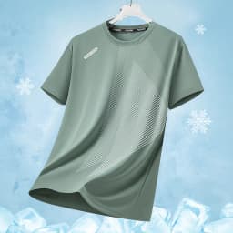 Men's Summer Ice Silk Quick Dry Round Neck Short Sleeve T-Shirt Fashionable Striped Casual Outdoor Sports Running Top