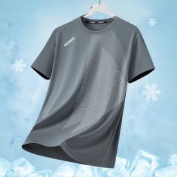 Men's Summer Ice Silk Quick Dry Round Neck Short Sleeve T-Shirt Fashionable Striped Casual Outdoor Sports Running Top
