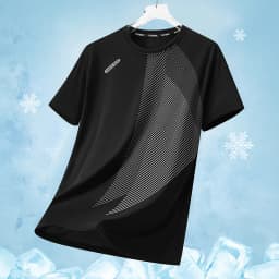 Men's Summer Ice Silk Quick Dry Round Neck Short Sleeve T-Shirt Fashionable Striped Casual Outdoor Sports Running Top