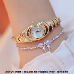 2pcs new women's watch simple rhinestone round dial alloy quartz watch set