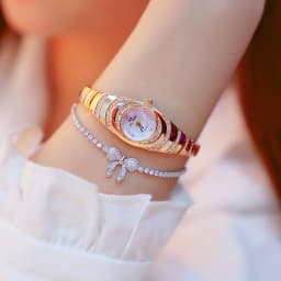 2pcs new women's watch simple rhinestone round dial alloy quartz watch set