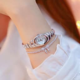 2pcs new women's watch simple rhinestone round dial alloy quartz watch set