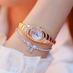 2pcs new women's watch simple rhinestone round dial alloy quartz watch set