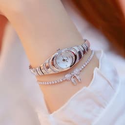 2pcs new women's watch simple rhinestone round dial alloy quartz watch set