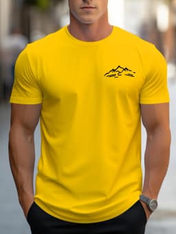 Men's Summer 100 Cotton Fashionable Casual Sports Loose Plus Size Mountain Pattern Printed Round Neck Short Sleeved T-Shirt