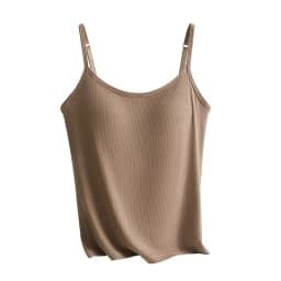 New Threaded Cotton Texture High Elastic Camisole Top with Build-in Bra Slim Bottom Sling Round Neck Fixed Cup Breathable Top