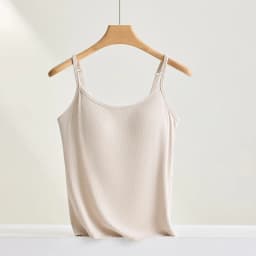 New Threaded Cotton Texture High Elastic Camisole Top with Build-in Bra Slim Bottom Sling Round Neck Fixed Cup Breathable Top