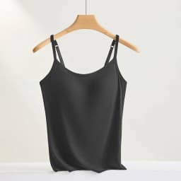 New Threaded Cotton Texture High Elastic Camisole Top with Build-in Bra Slim Bottom Sling Round Neck Fixed Cup Breathable Top
