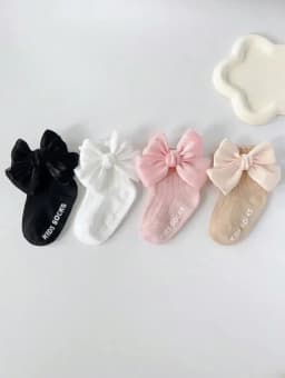 4 Pairs Baby Bow Soft Learning Step Anti Slip Floor Socks,Baby Ankle Socks Suitable for 0-24 Months, Baby Fashion Socks Set Girls