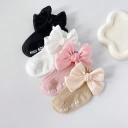 4 Pairs Baby Bow Soft Learning Step Anti Slip Floor Socks,Baby Ankle Socks Suitable for 0-24 Months, Baby Fashion Socks Set Girls