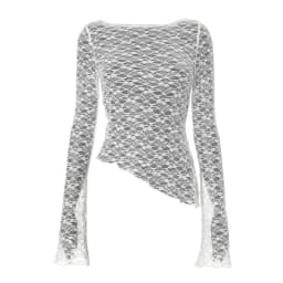 2025 Spring And Summer Women'S New Solid Color Lace Slant Hem Sexy Long Sleeve T-Shirt Top Fashion Spice Girl Lace Tops
