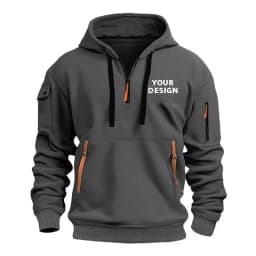 European New Men's Sports Zipper Arm Pocket Loose Casual Sweatshirt Customize Your Logo Dropped Shoulder Hooded Jacket Pullover