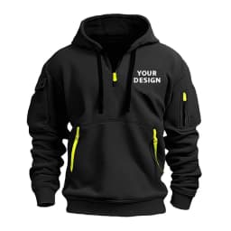 European New Men's Sports Zipper Arm Pocket Loose Casual Sweatshirt Customize Your Logo Dropped Shoulder Hooded Jacket Pullover