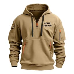 European New Men's Sports Zipper Arm Pocket Loose Casual Sweatshirt Customize Your Logo Dropped Shoulder Hooded Jacket Pullover