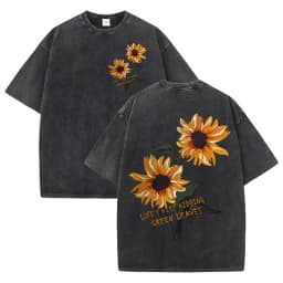 Lift Is Good Beautiful Sunflower Print Washed T Shirts Women Soft Cotton T-Shirt Street Creative Short Sleeve Summer Casual Tops
