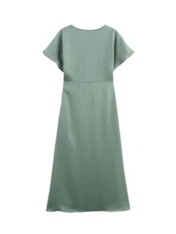 HH Women Elegant Solid Satin Dress Sexy V Neck Short Sleeve Midi Dress 2025 New Fashion Summer Lady Holidays Party Dress