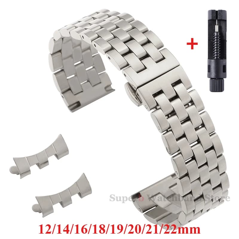 12/14/16/18/19/20/21/22mm Stainless Steel Strap for Tissot Curved End Wristband for Seiko Universal Bracelet Butterfly Buckle