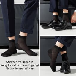 Men's Mulberry Silk & Modal Blend Mid-Calf Socks - Summer Breathable Mesh, Antibacterial Anti-Odor, Thin Black Business Socks