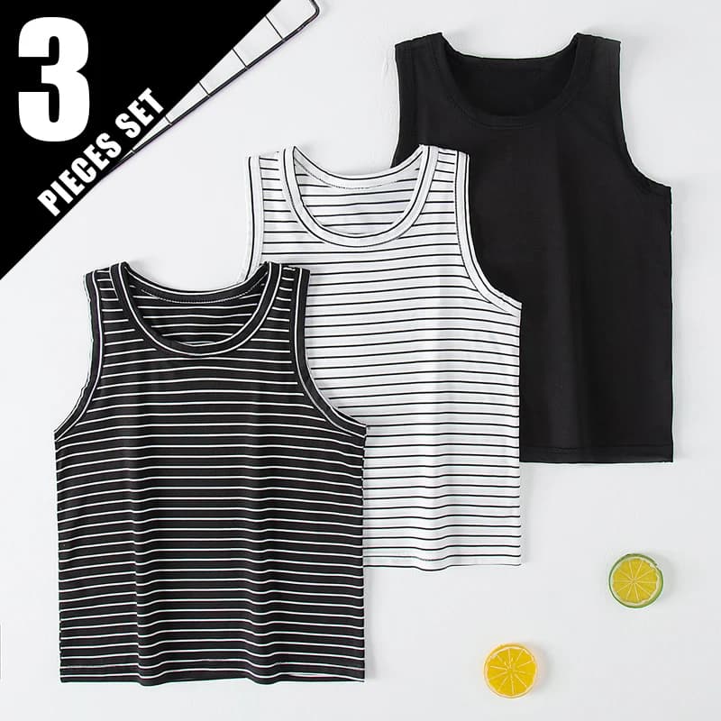 1/2/3 Pcs Children's Four Seasons Joker Striped Vest Boy Leisure Sports Comfortable Bottoming Shirt Girl Thin Cute Multicolor T