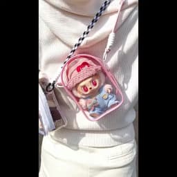 For 15cm Labubu v2 sitting party cotton doll crossbody pain bag pvc storage bag hairball Dolls Display Bag (No dolls)