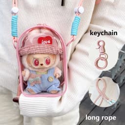 For 15cm Labubu v2 sitting party cotton doll crossbody pain bag pvc storage bag hairball Dolls Display Bag (No dolls)