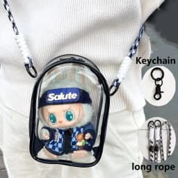 For 15cm Labubu v2 sitting party cotton doll crossbody pain bag pvc storage bag hairball Dolls Display Bag (No dolls)