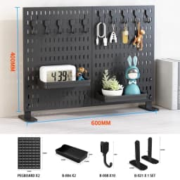 No-Drill Clamp-On Standing Pegboard Storage Organizer, Desktop Rack with DIY Accessories, Office Desk Stationery Holder