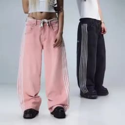 American Harajuku Style Baggy Jeans Y2K Streetwear Striped Denim Pant Men Women Casual Wide Leg Trousers Trendy High Street Pant