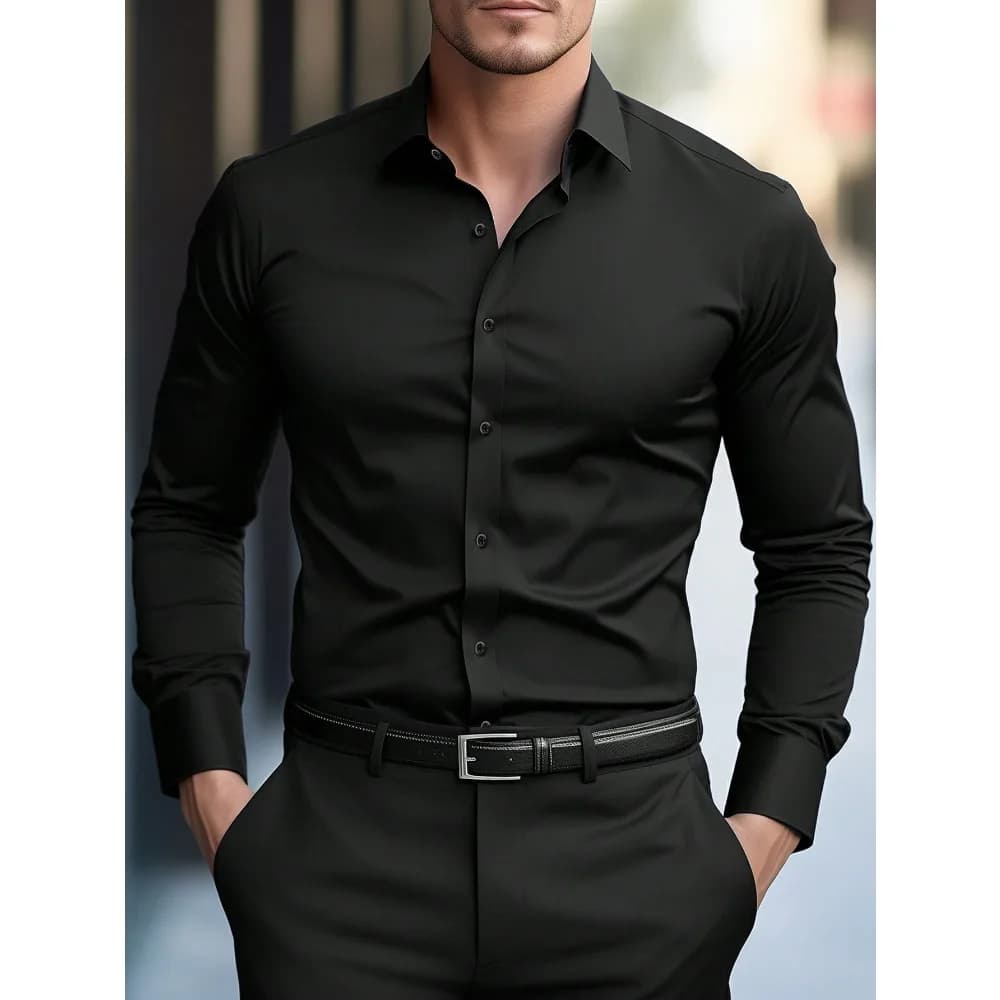 2025 Men's Shirt Brand New Solid Color Long Sleeve Smart Casual Four Season Elastic Male Business Shirts