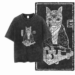 COOLMIND DB Cat Printed Cotton Acid Washed Exclusive Graphic Unisex T Shirt Cool Streetwear Men Tshirts Big Size Tee for Men