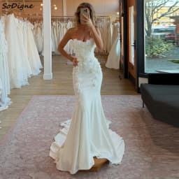 SoDigne Mermaid 3D Flower Wedding Dresses Sleeveless Satin Long Bride Dress Elegant Wedding Gown vestidos de novia Customized