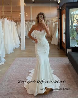 SoDigne Mermaid 3D Flower Wedding Dresses Sleeveless Satin Long Bride Dress Elegant Wedding Gown vestidos de novia Customized