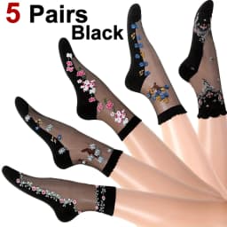 5/10 Pairs Women Floral Print Mid Tube Socks Summer Thin Design Sweat Absorbing Breathable Comfortable Casual Women Silk Socks