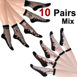 5/10 Pairs Women Floral Print Mid Tube Socks Summer Thin Design Sweat Absorbing Breathable Comfortable Casual Women Silk Socks