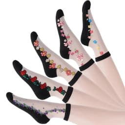 5/10 Pairs Women Floral Print Mid Tube Socks Summer Thin Design Sweat Absorbing Breathable Comfortable Casual Women Silk Socks