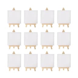 12pcs Artists 5 Inch Mini Easel +3 Inch X3 Inch Mini Canvas Set Painting Kids Craft DIY Drawing Small Table Easel for School